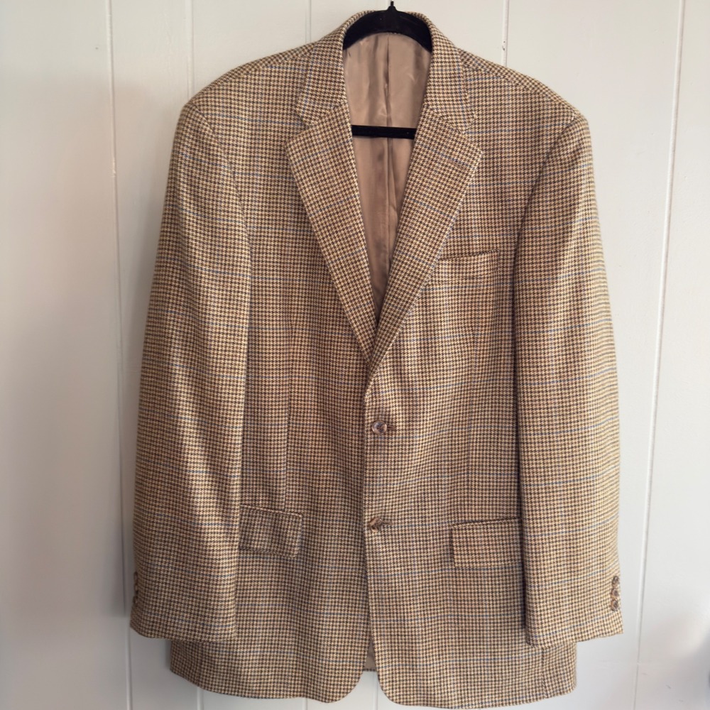 Lyle & Scott wool blazer 42L brown blue houndstooth‎ old money heritage academia